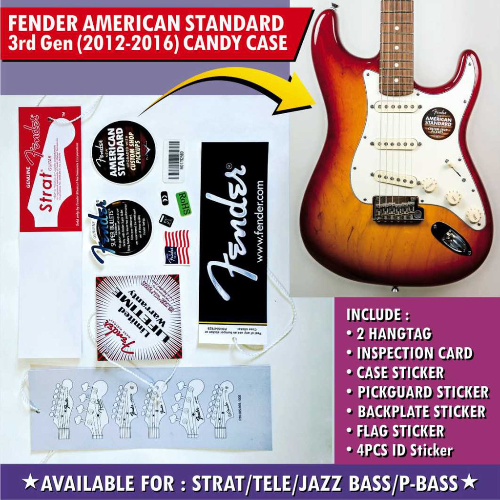 Fender American Standard 3rd Gen Guitar and Bass Candy Case Hangtag Set Plus Sticker Set