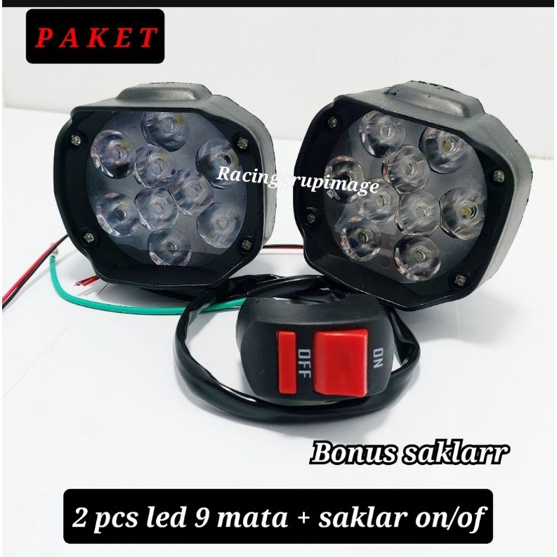 SEPASANG Lampu Tembak Sorot 9 Mata LED Spion Motor 10 Watt 12Volt