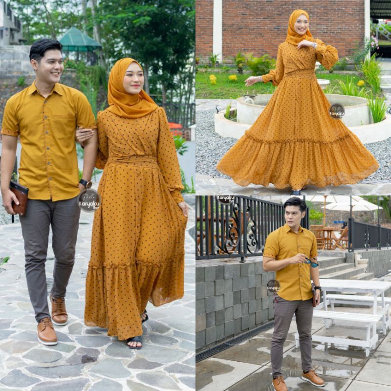 Baju Batik Pekalongan Modern Fashion Muslim Set Couple Pasangan Gamis Brukat Batik Babydoll Modern K