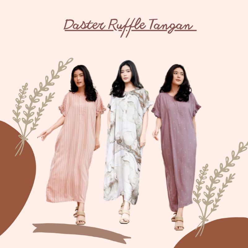 Daster Busui Adem Bahan Rayon premium lengan ruffle resleting panjang