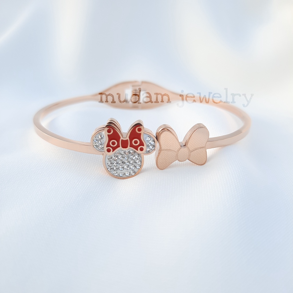 Gelang Bangle Titanium Minnie Pita Tersedia Warna Rosegold, Gold dan Silver