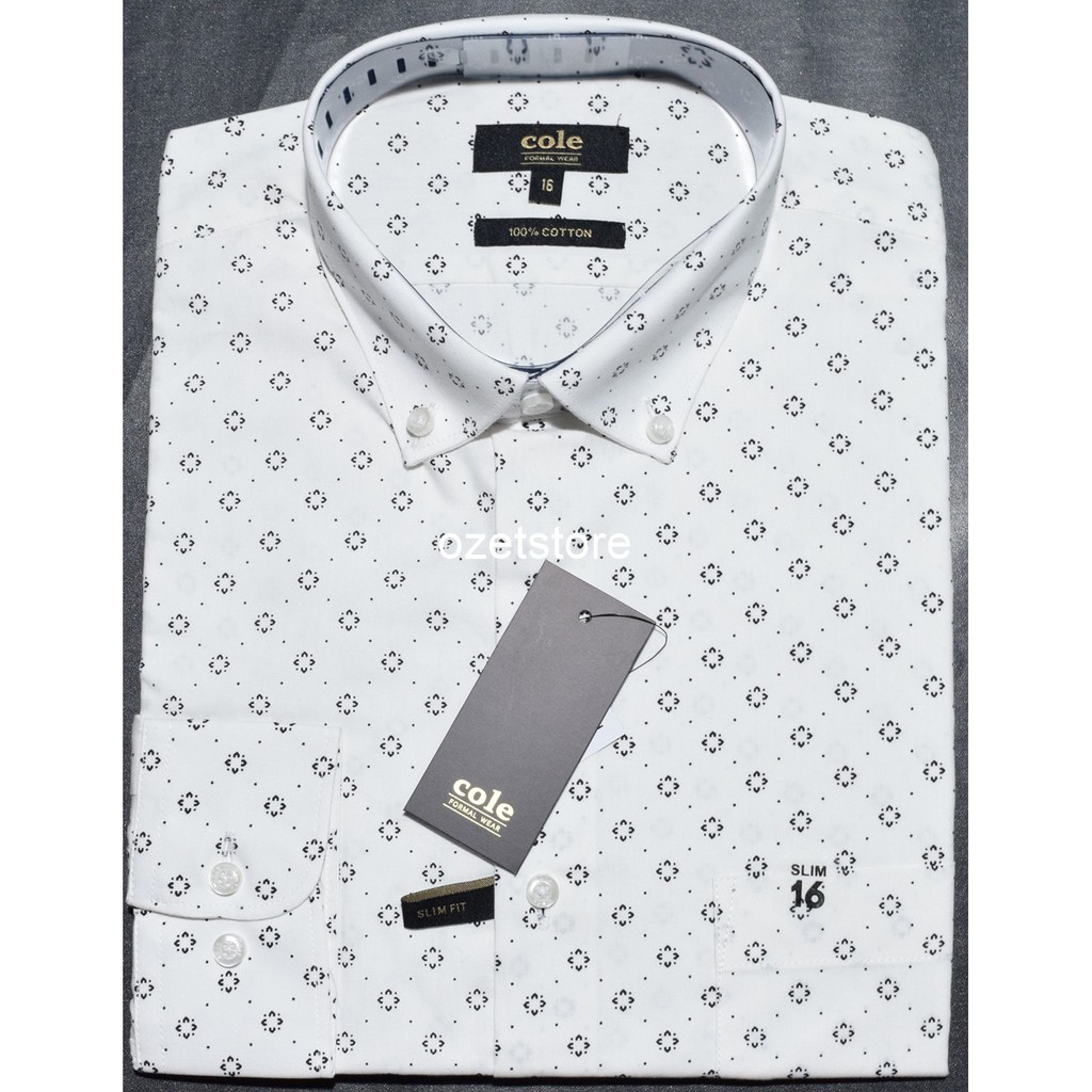 Kemeja Pria Formal Lengan Panjang COLE Putih Motif Slimfit CB14