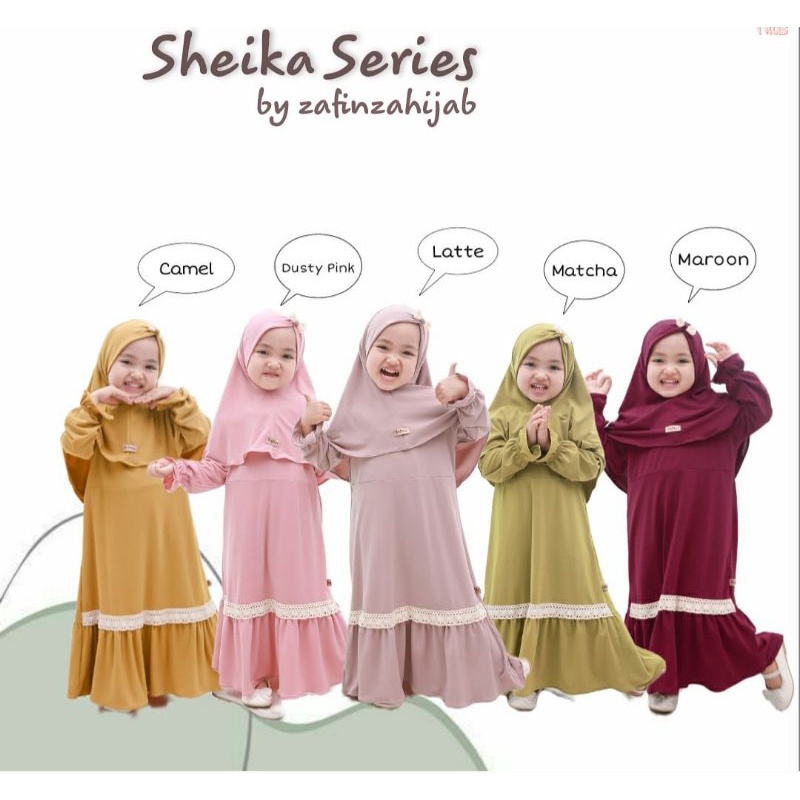 Gamis Anak Perempuan Set Hijab Sheika Series ukuran New Born sampai 6thn bahan Jersy import Premium