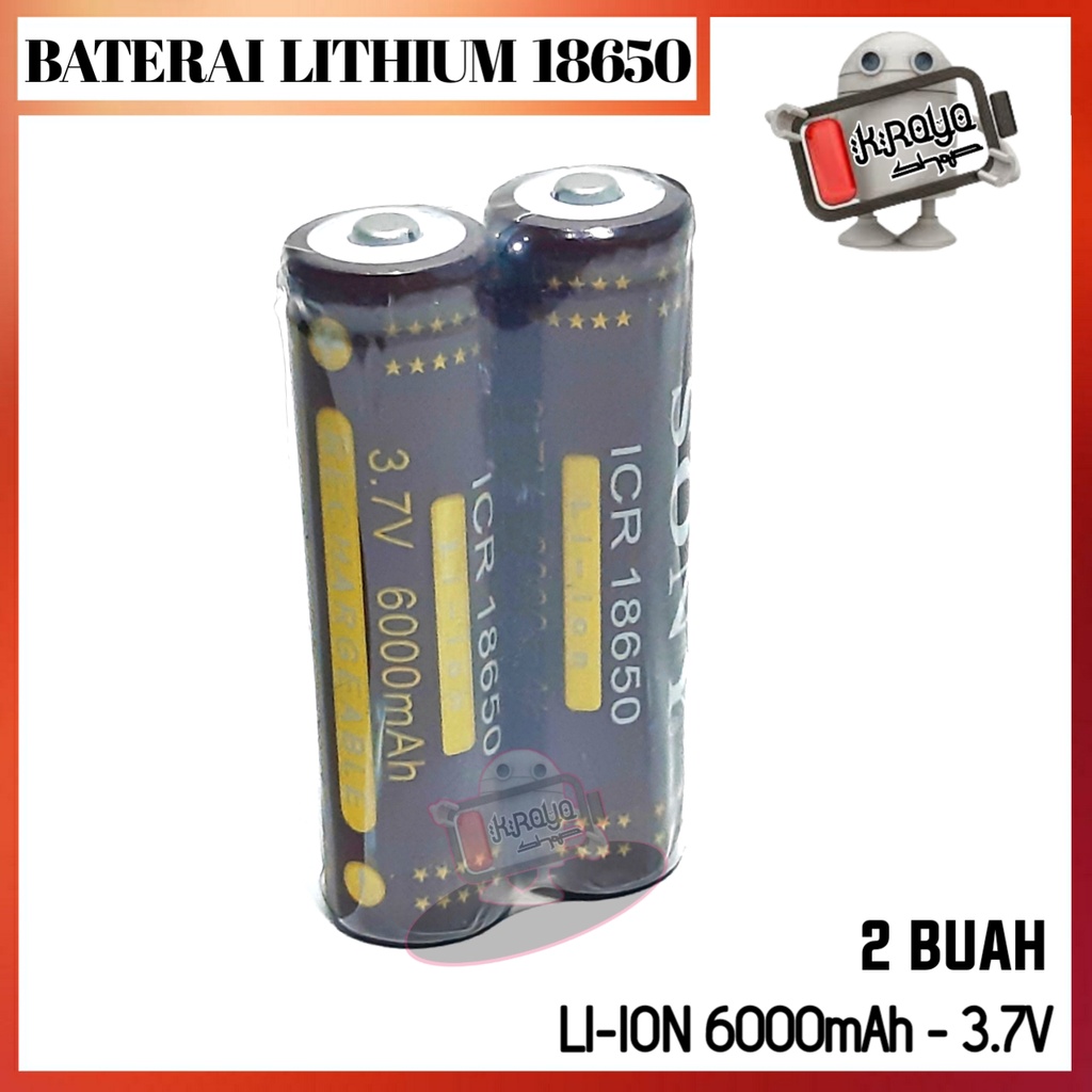 Baterai 18650 Li-ion 3.7volt - 6000mAh Warna Coklat Ujung Positif timbul isi2pcs