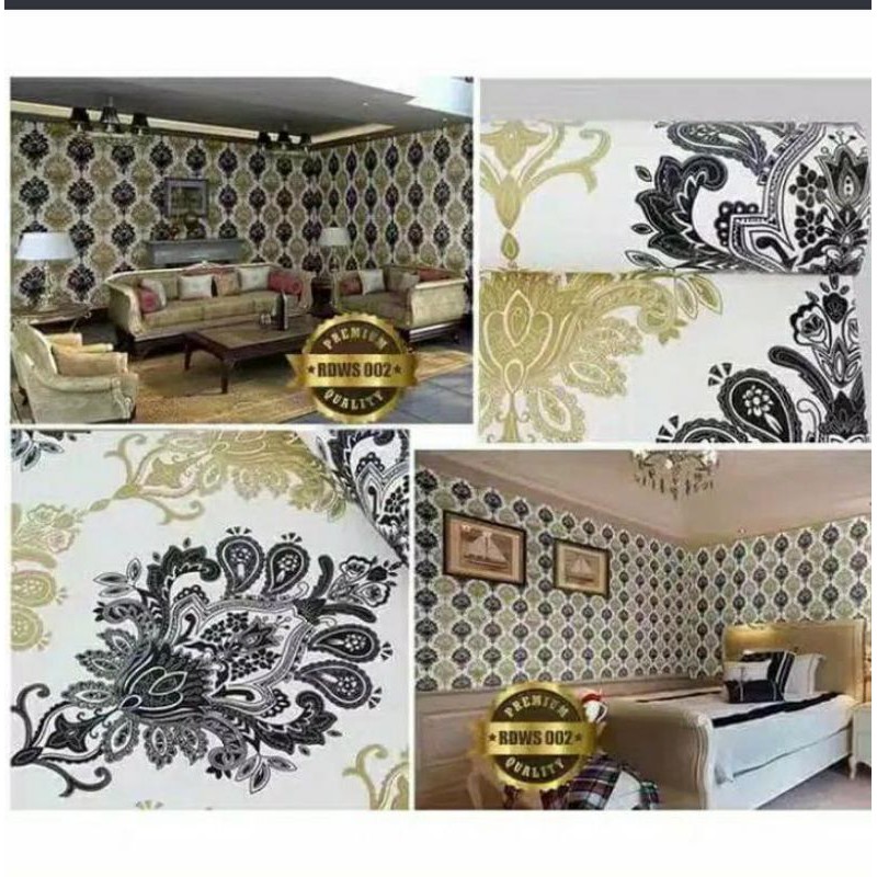 wallpaper stiker  dinding motif batik hitam gold