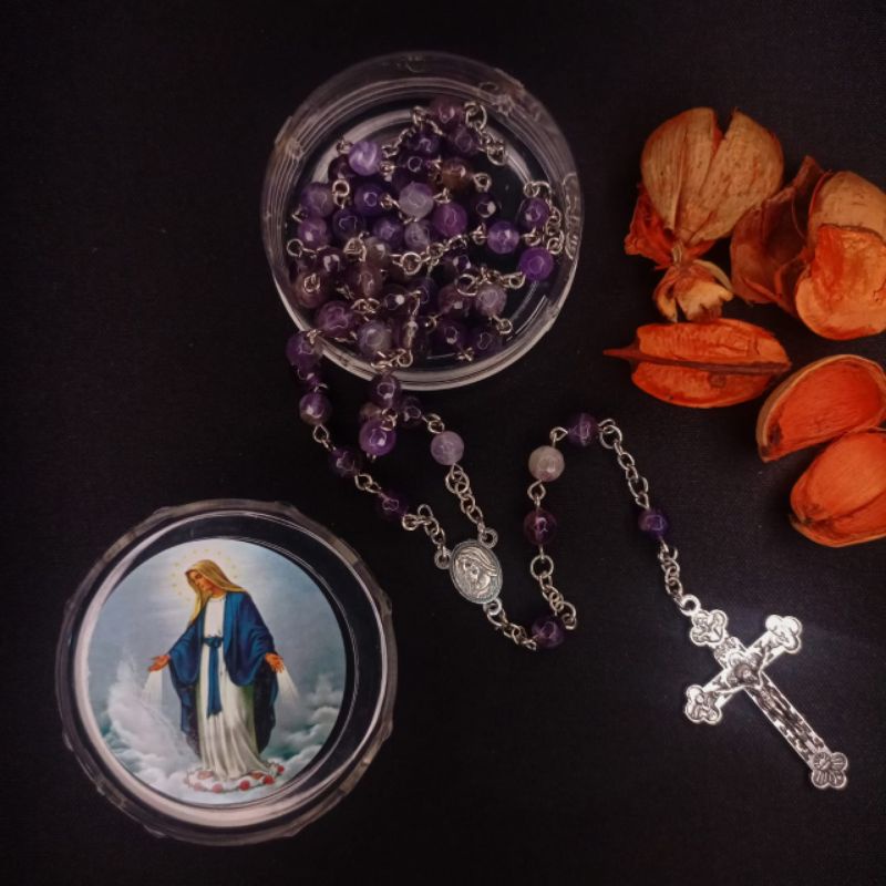 Rosario Batu Alam Kecubung Salib Silver