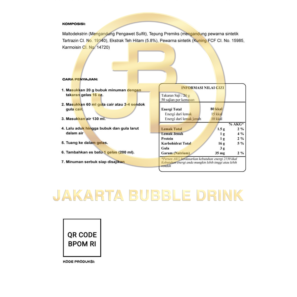 Bubuk Minuman Premium THAI TEA -Jakarta Bubble Drink | BPOM&amp;HALAL