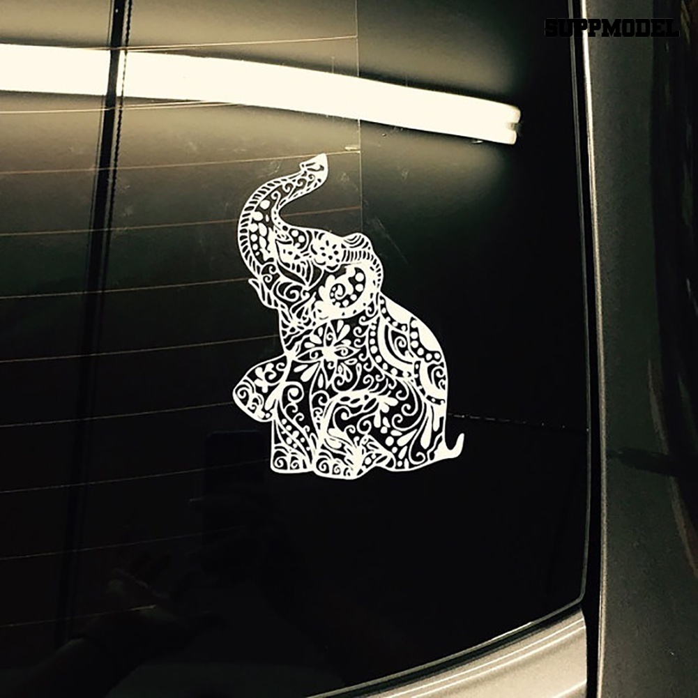 Stiker Decal Reflektif Motif Gajah + Bunga Untuk Dekorasi Jendela Mobil