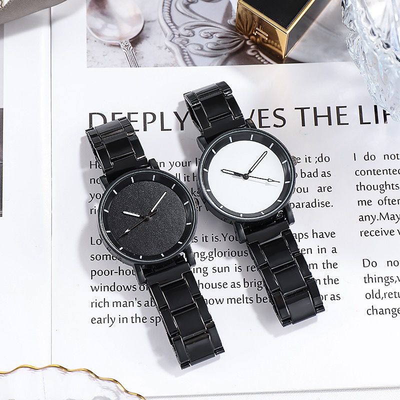 Jam Tangan Wanita Analog Quartz Casual Fashion Strap Rantai Hitam Stainless Steel Import Pria Murah