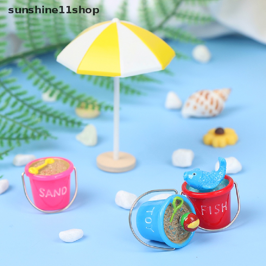 (SHO) Miniatur Payung Pantai + Ember Skala 1: 12 Untuk Dekorasi Rumah Boneka