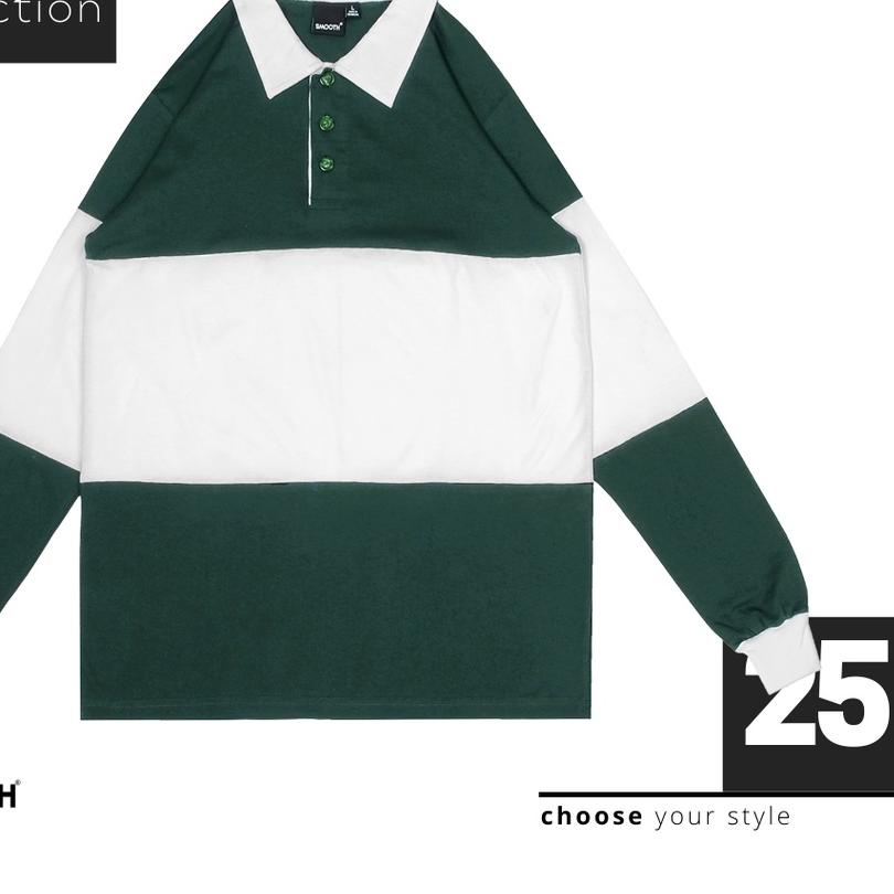 ☛ SMOOTH BASIC Vintage Rugby Polo Shirt - Green White ▲