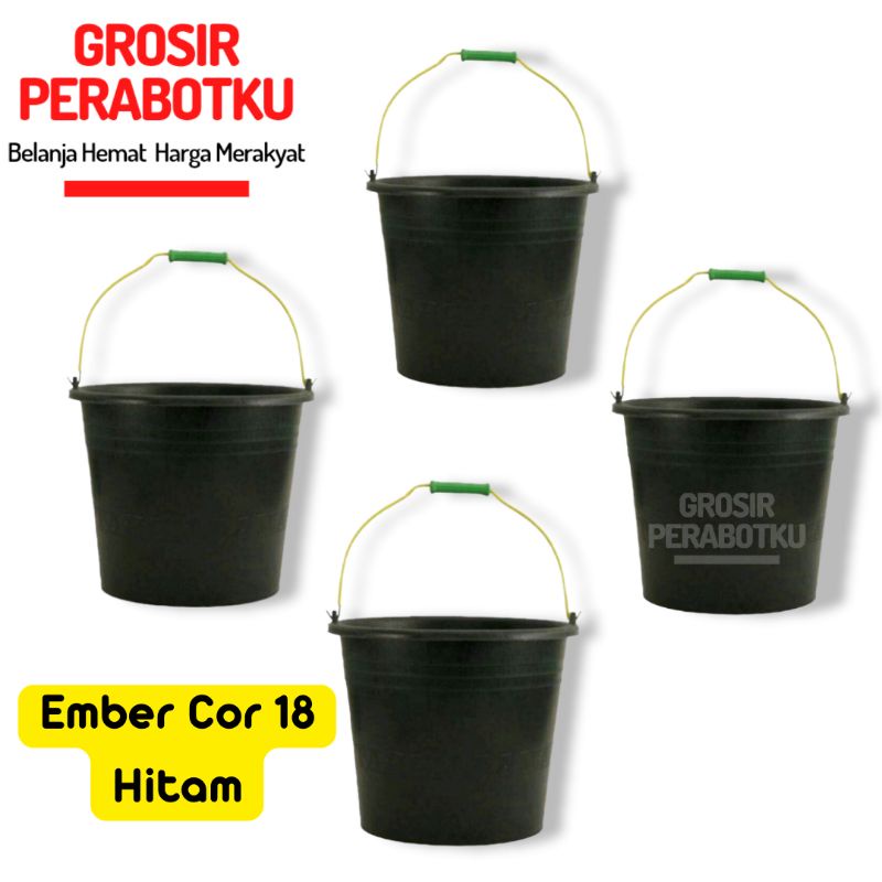 Ember Cor 18 Hitam | Ember Hitam Anti Pecah | Ember Timba Karet Anti Pecah | Timba Hitam Karet