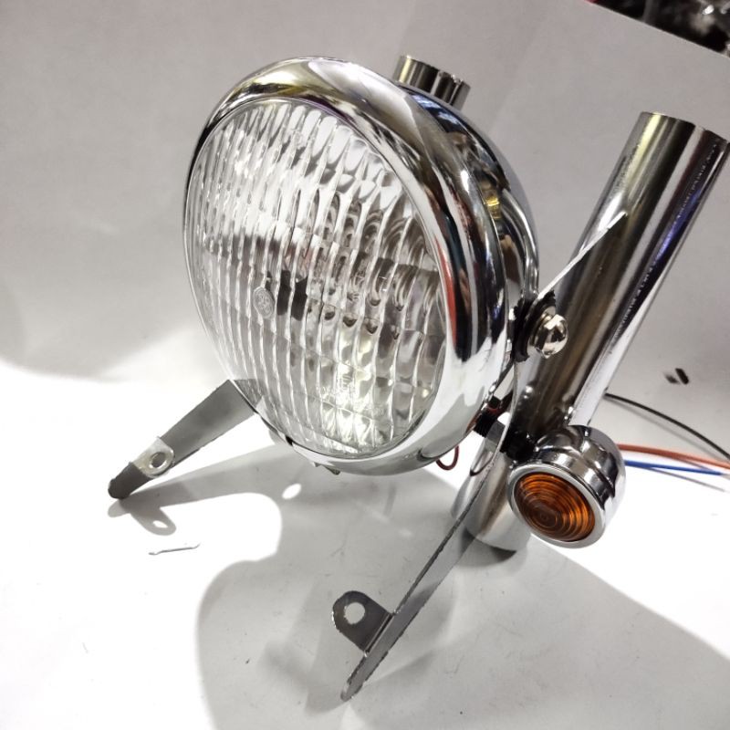 Lampu pesek mini Crome plus breket longsong plus sen variasi RX king cb Tiger Megapro Vixion dll