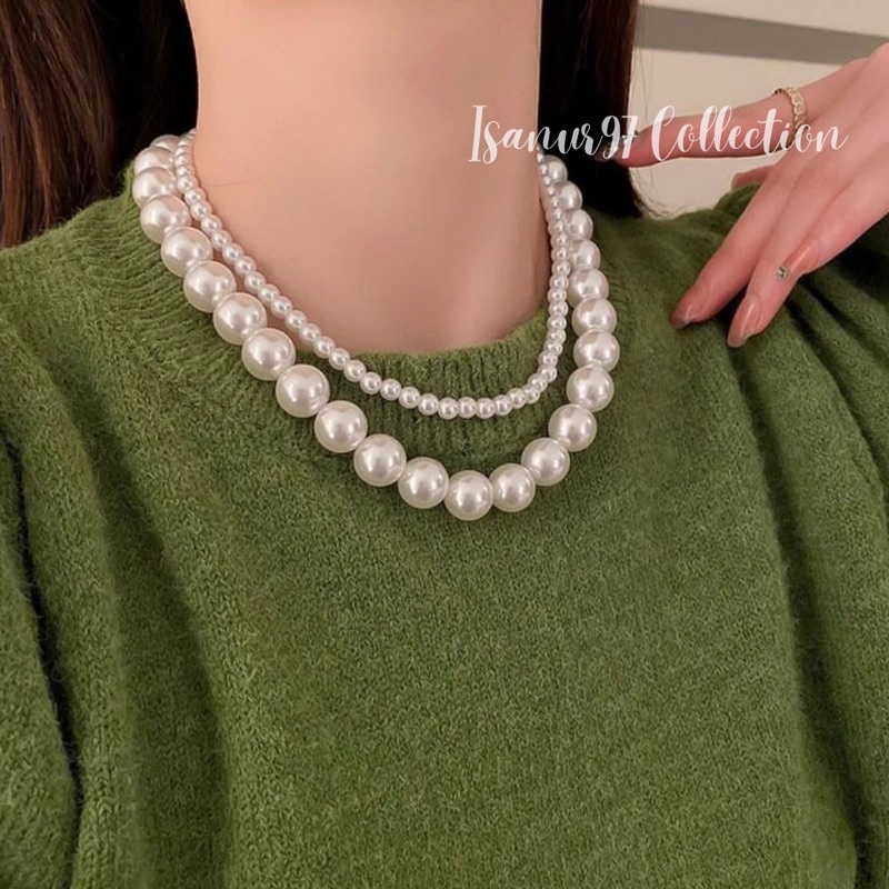 Pearl Necklace Double Big | Kalung Mutiara Pearl Necklace Kalung Korean Fashion