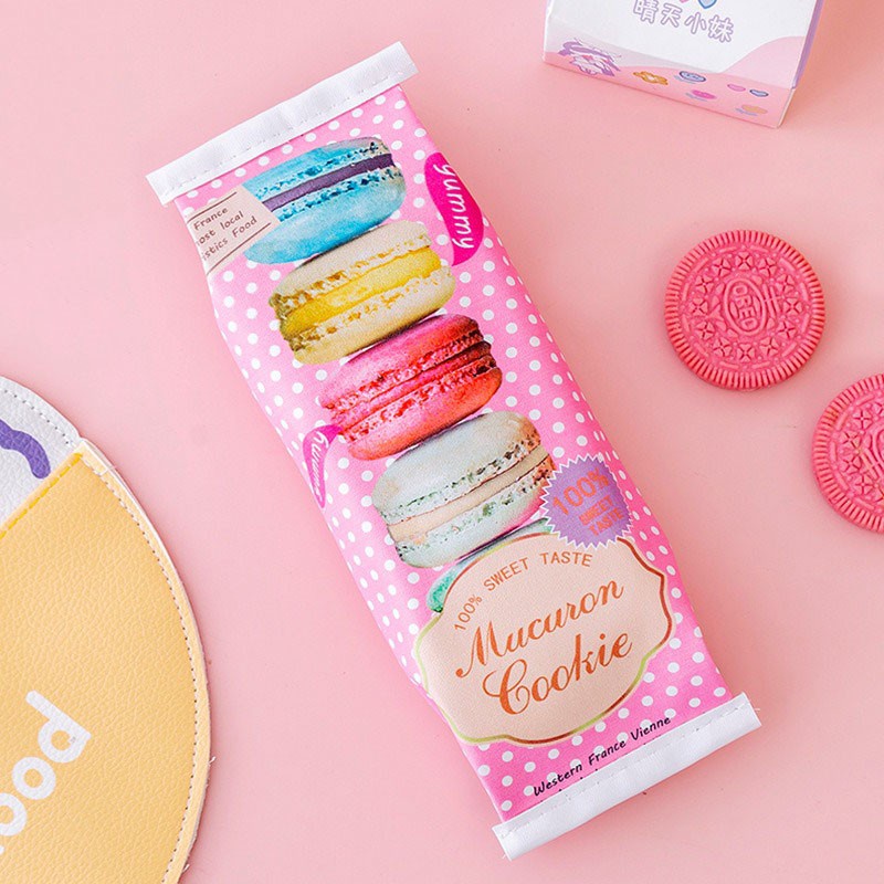 OVERFLOWS.ID Tempat Pensil Unik Milk Cookies Kotak Pensil Bungkus Jajan Ciki Snack-Macaroon