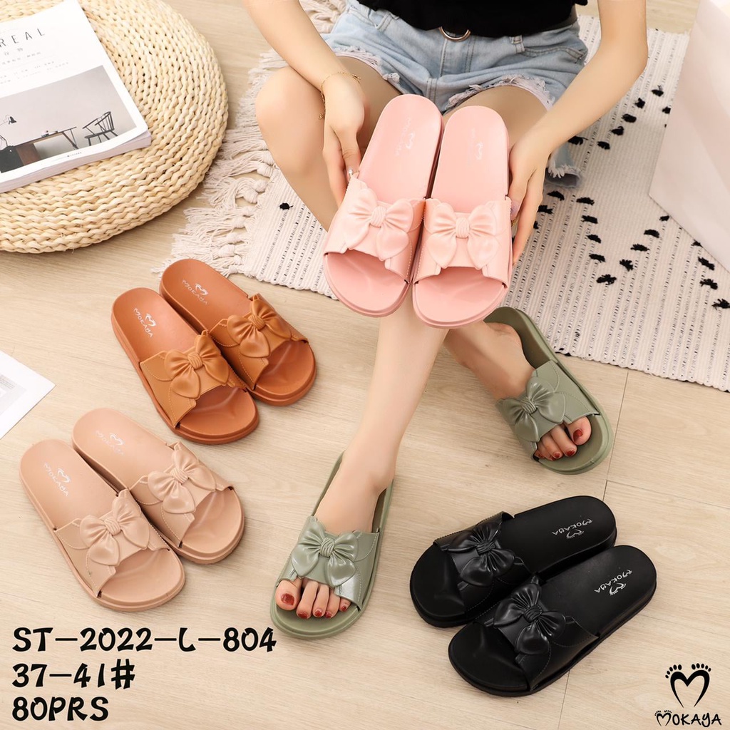 Sandal slop wanita ban hias pita Super Cantik Elegant Keren Import Mokaya/Size 37-41 (ST-2022-L-804)