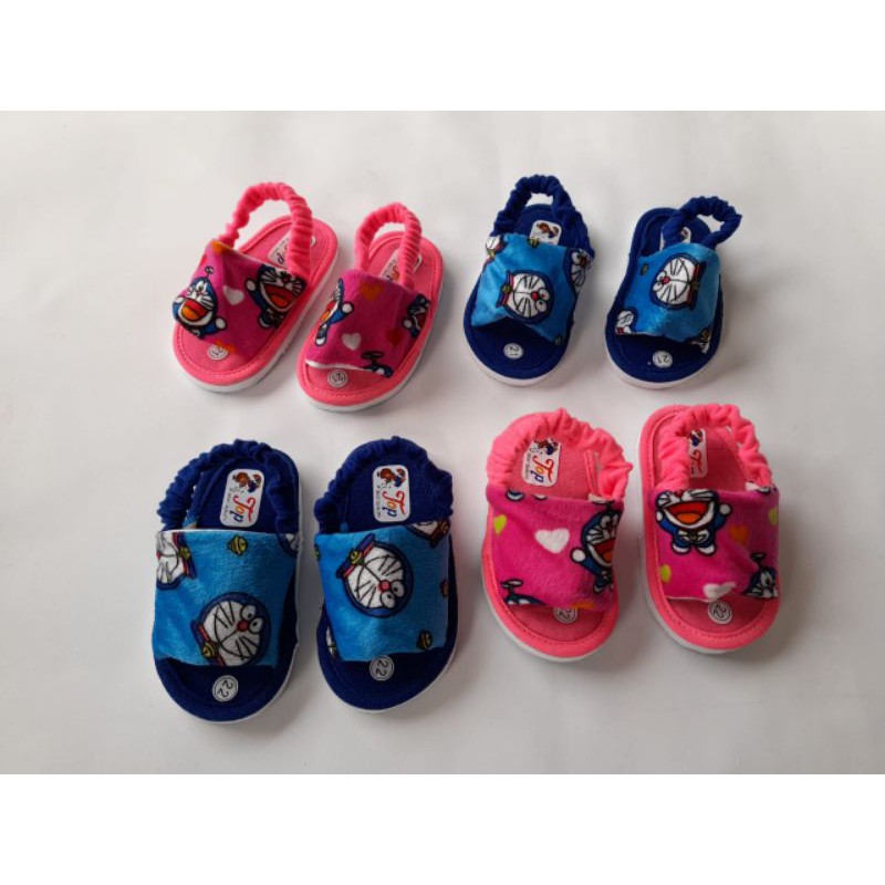 sandal baby bludru doraemon tali belakang umur 0-15bln