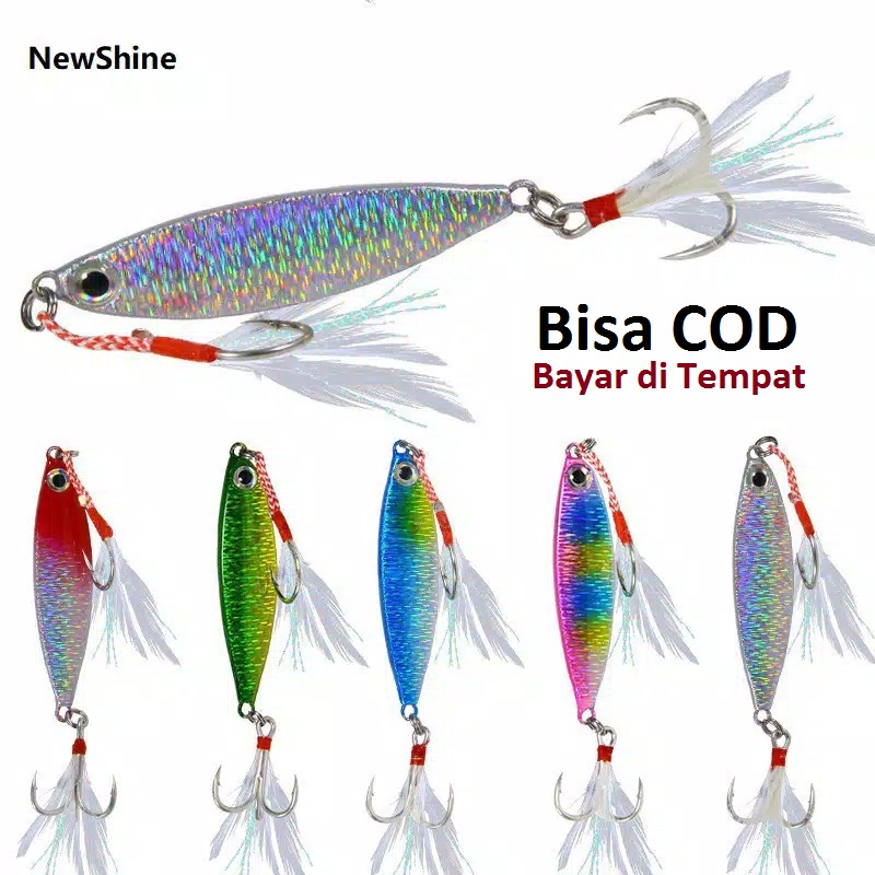 satuset (isi 5) Metal Jig Berbulu 6cm/20gr Umpan casting laut pinggiran Pancing Ikan Fishing Lure Tr