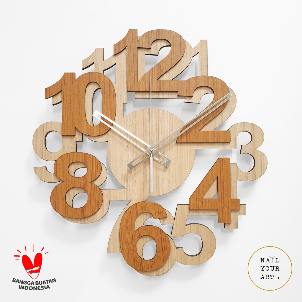 Jam Dinding Besar - NUMBERS MAPLE OAK - DIAMETER 42CM - Wall Clock