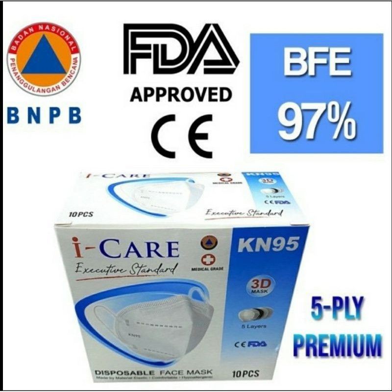 masker kn95 5ply i-care 3d ORI ada emboss icare  harga 1box isi 20pc. kemasan  PER 1 PC DIPLASTIK KN95