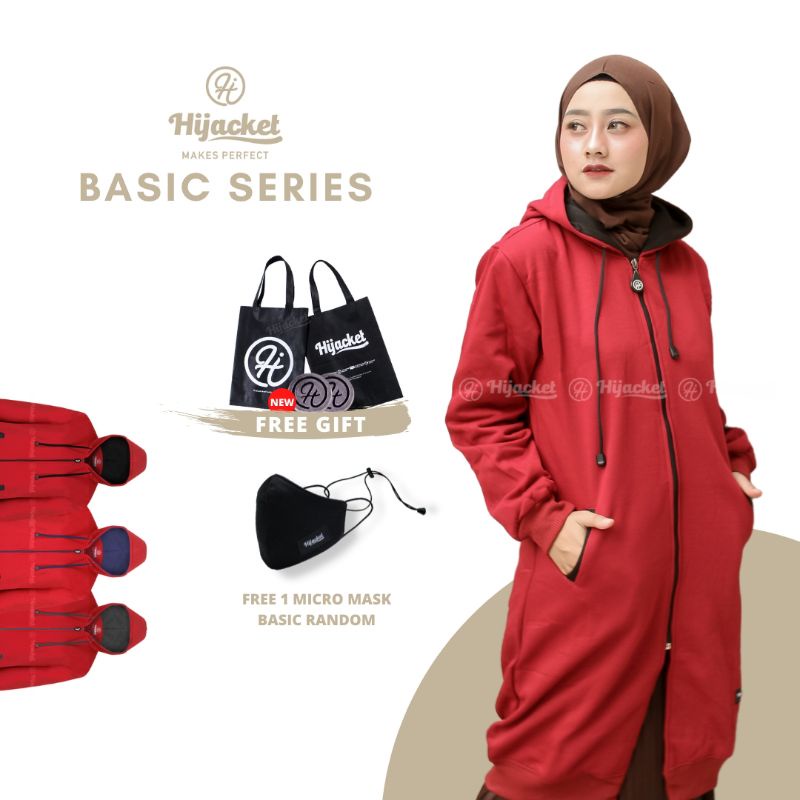 Jaket Sweater Wanita Muslimah Hijaber - Hijacket Basic Maroon - Switer Syari Hijab Panjang Hijabers