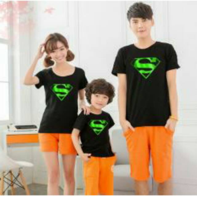 Kaos family superman logo hijau - baju keluarga