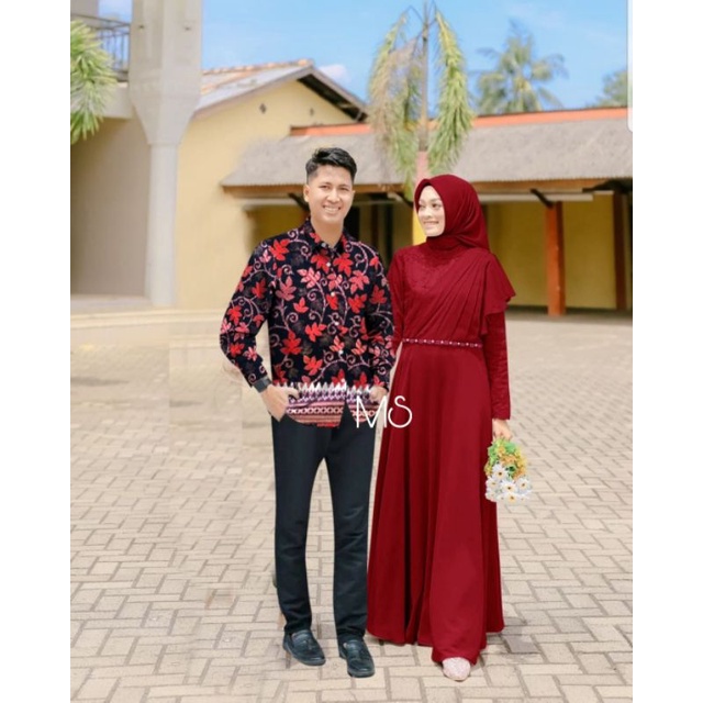 CP CARITA BATIK, COUPLE PASANGAN, MOSCREPE BRUKAT, GAMIS HIJAB MUSLIM, MAXY DRESS