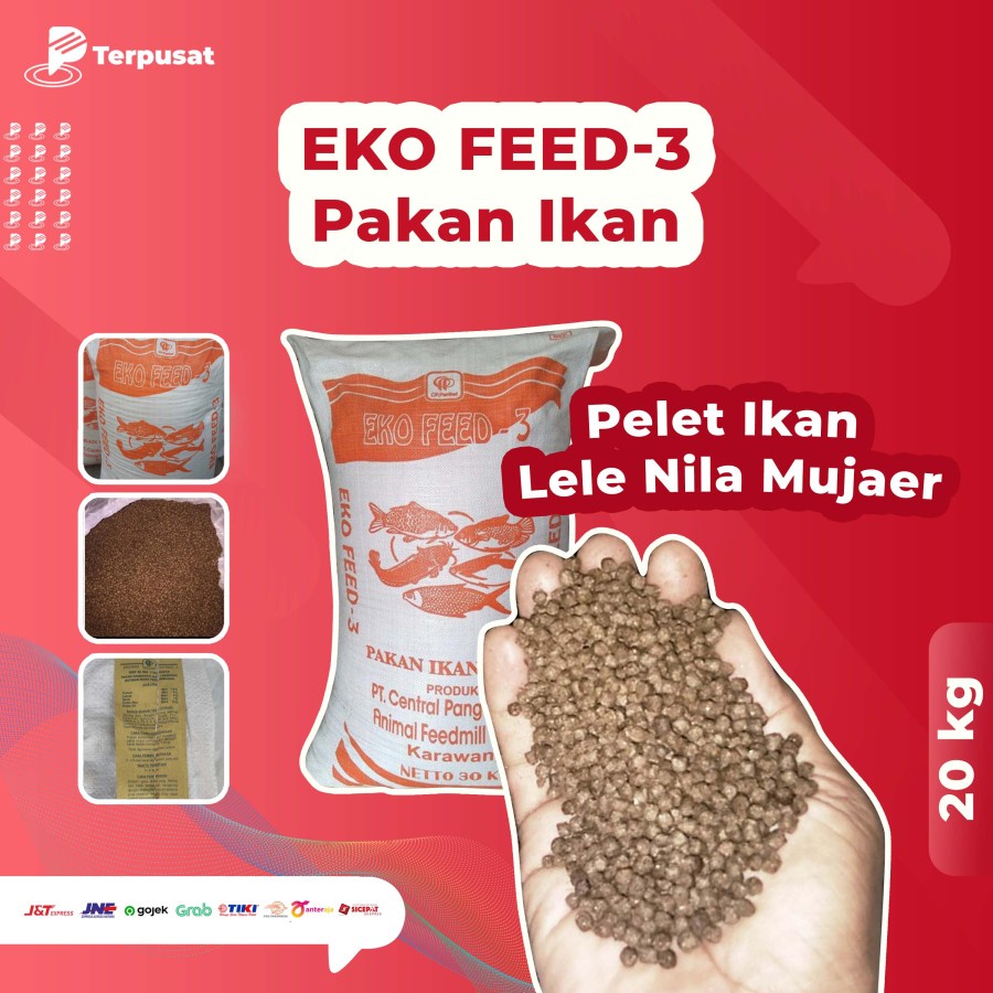 Per 20 Kg Eko Feed-3 3mm Pelet ikan Makanan ikan Pakan Ikan Lele Nila Mujaer