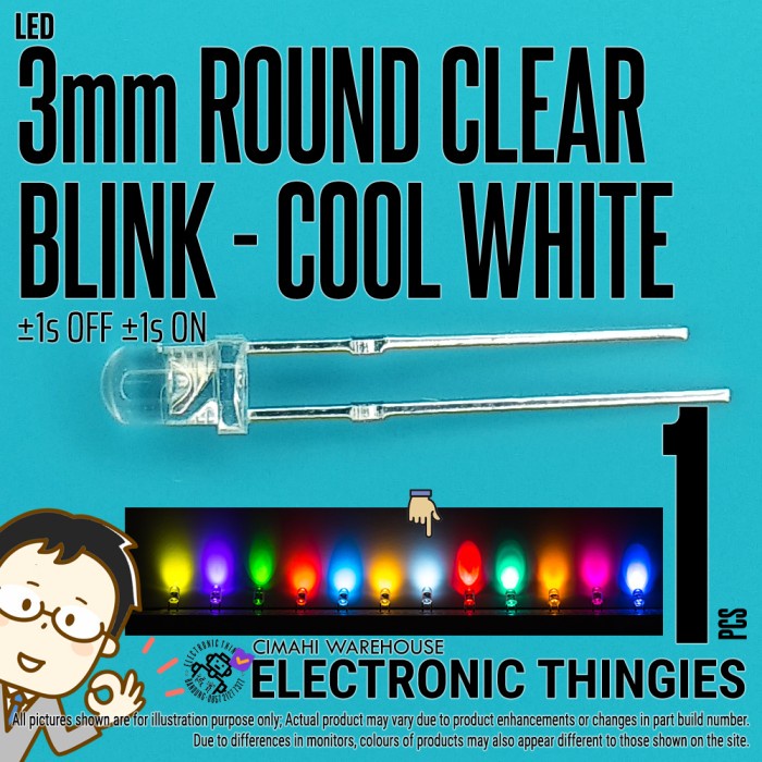 LED 3MM CLEAR KEDIP COOL WHITE LAMPU BULAT BLINK PUTIH 3 MM