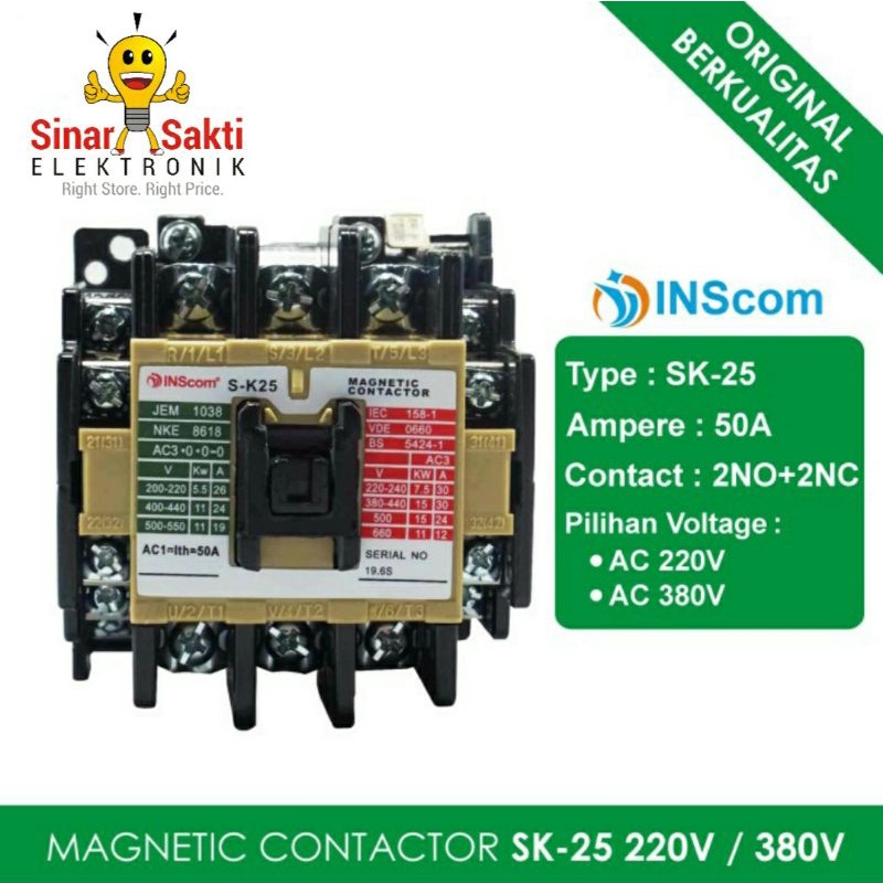 Magnetic Contactor SK-25 220 volt 220V AC Kontaktor SK 25 220VAC Saklar Listrik