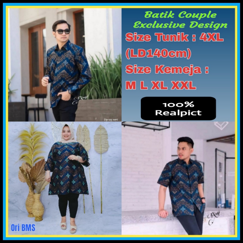 Baju Batik Wanita Pria Couple Size M Sampai Jumbo 5XL LD 140