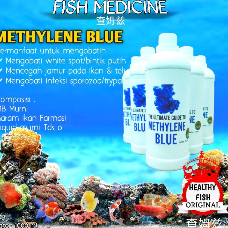 (H-UOW) (㊛) Original healthy fish Methylene blue 1 liter / Methylene blue plus vitamin C / Obat biru