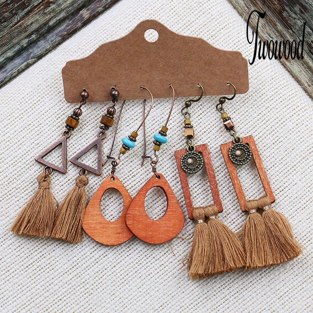 3 Pasang / Set Anting Rumbai Menjuntai Bahan Alloy Gaya Bohemian Untuk Wanita