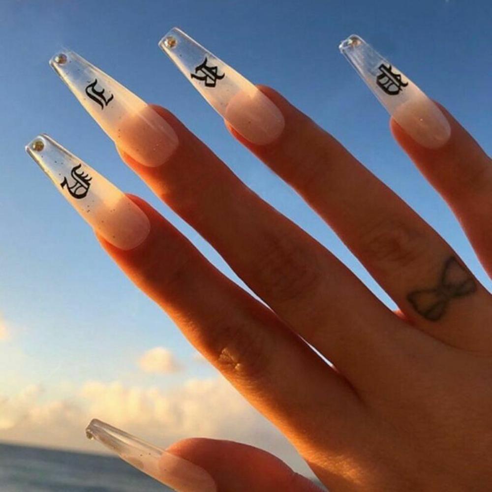 MXBEAUTY Cool Nail Stickers Gold Gothic Alphabet Decals Letter 3D Nail Art DIY Nail Decoration White Black Character Nail Glue Sticker Manicure Tools Self Adhesive Nail Foils/Multicolor