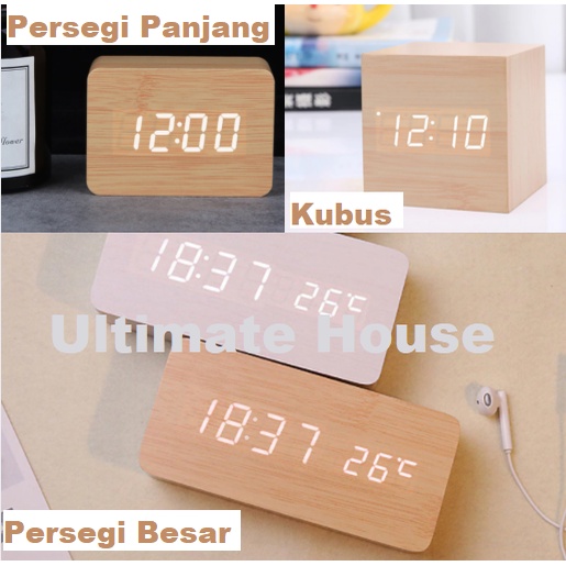 Jam Meja Kayu LED Digital Wooden Small Table Clock Desk Terlaris