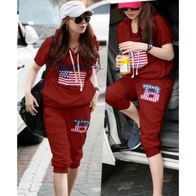 STELAN B, setelan wanita, setelan casual, setelan murah, baju murah, stelan daily,ootd,motif bendera