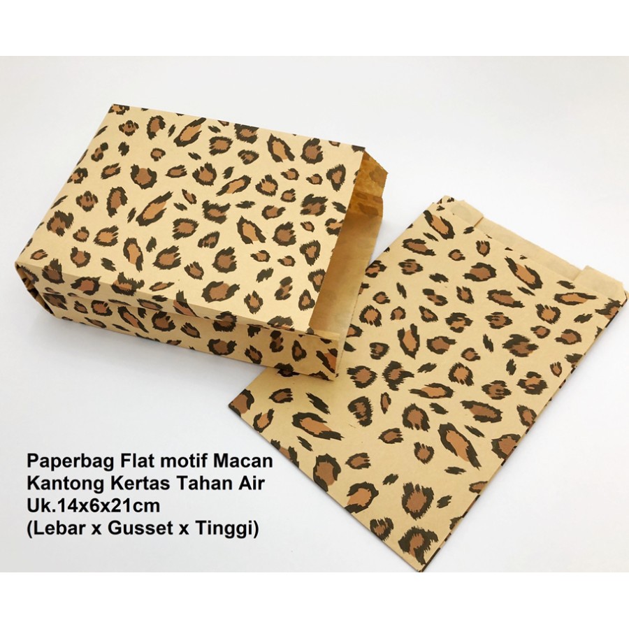 Kantong Kertas Makanan Motif Paperbag Kantong Tahan Air Minyak motif macan. 14x6x21cm (M) Foodgrade