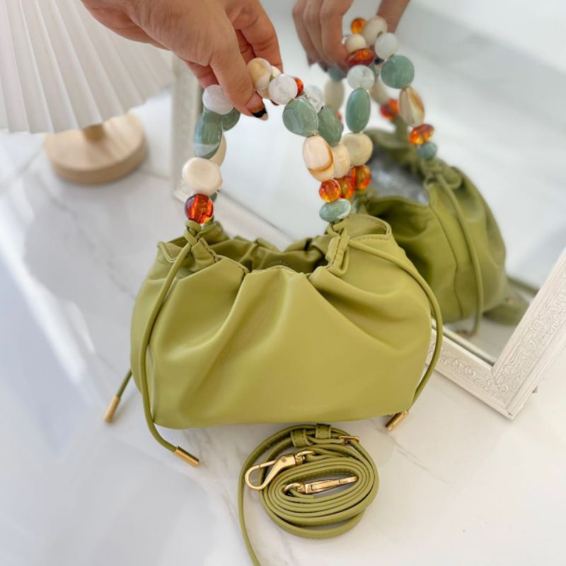 C1329 Tas Selempang Wanita CK Aviary Beaded Acrylic Handle Slouchy Bag