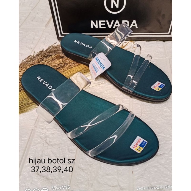 SANDAL  SLOP JELLY NEVADA/ SANDAL JELLY TRANSPARAN/SANDAL ANDIEN- Sandal jelly-Hijau botol