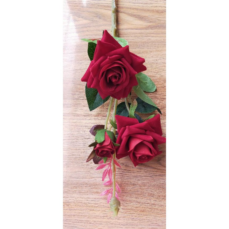 BUNGA MAWAR TANGKAI PLASTIK / BUNGA MAWAR BERDURI BUNGA ARTIFICIAL-Wine
