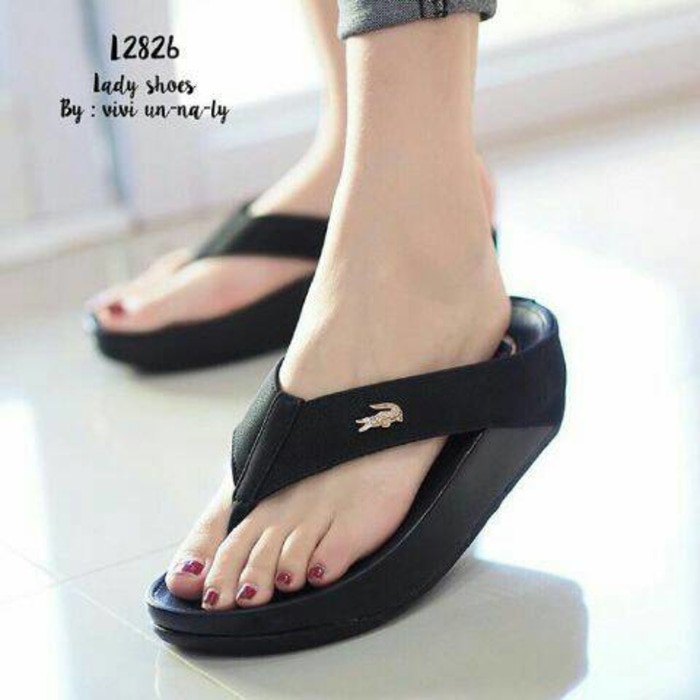 Sepatu Wanita 01 02 03 04 SANDAL JEPIT LACOSTE HITAM 02 Termurah