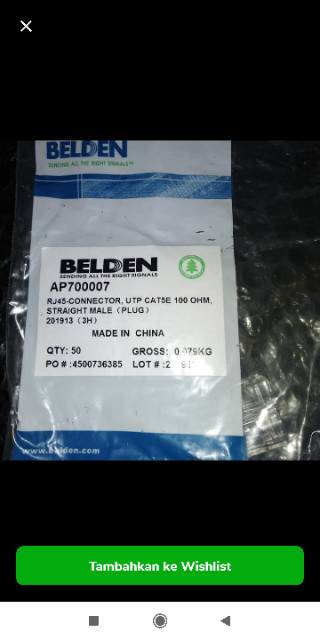 Konektor RJ45 Cat5e Belden Original Harga per 1 Buah