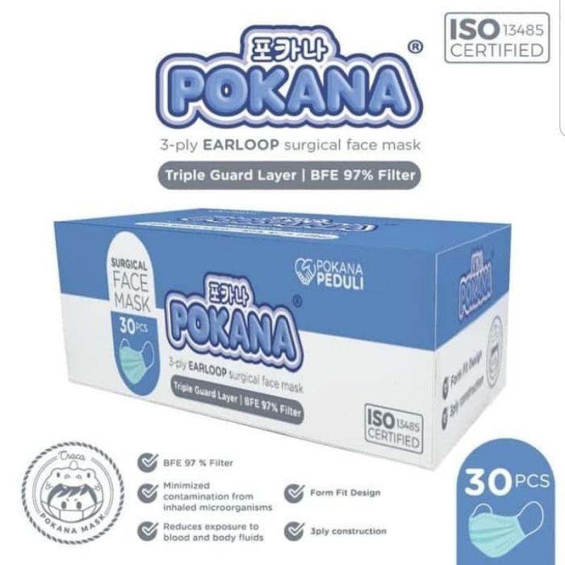 POKANA 3-ply Earloop Surgical Face Mask - Masker