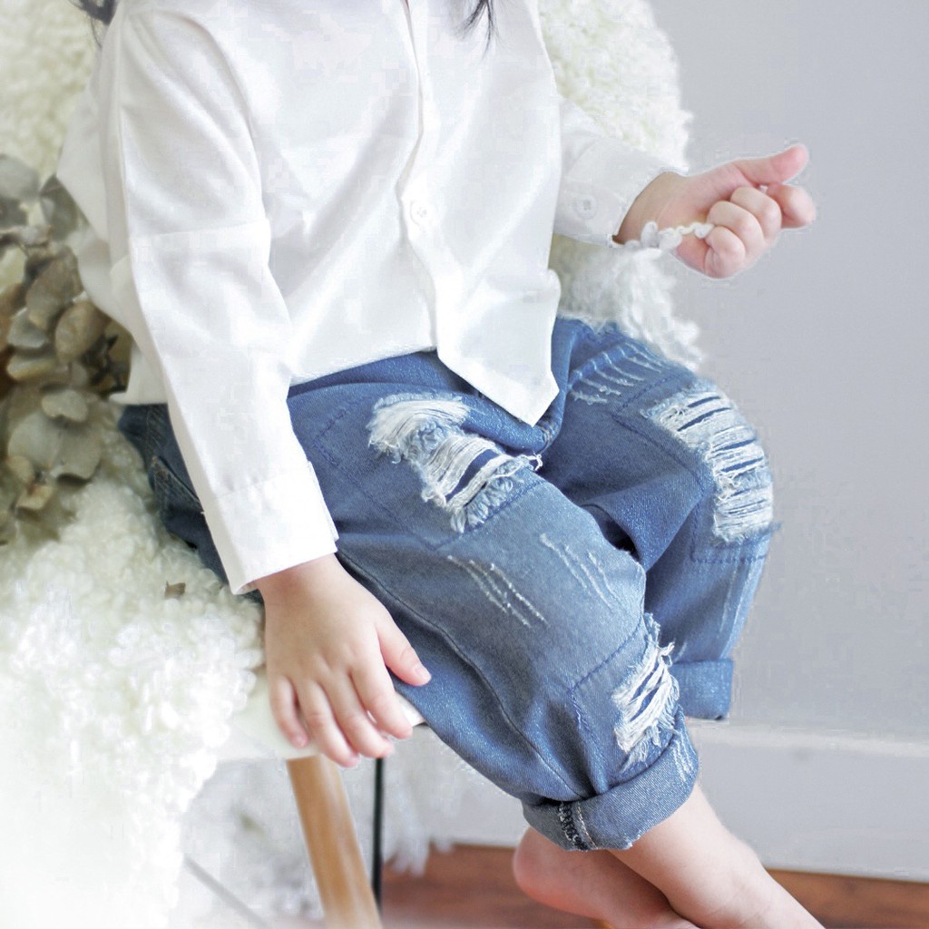 celana jeans sobek anak perempuan / ASH RIPPED JEANS