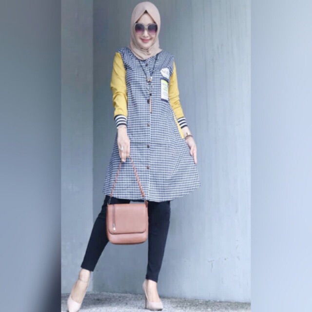 TUNIK KATUN IMPORT MOTIF KOTAK KOTAK KECIL