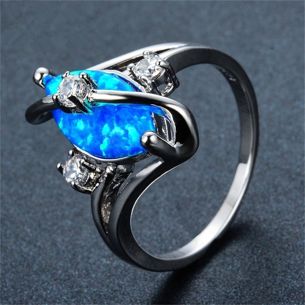 New S-shaped blue ring with zircon inlaid European and American fashion jewelry