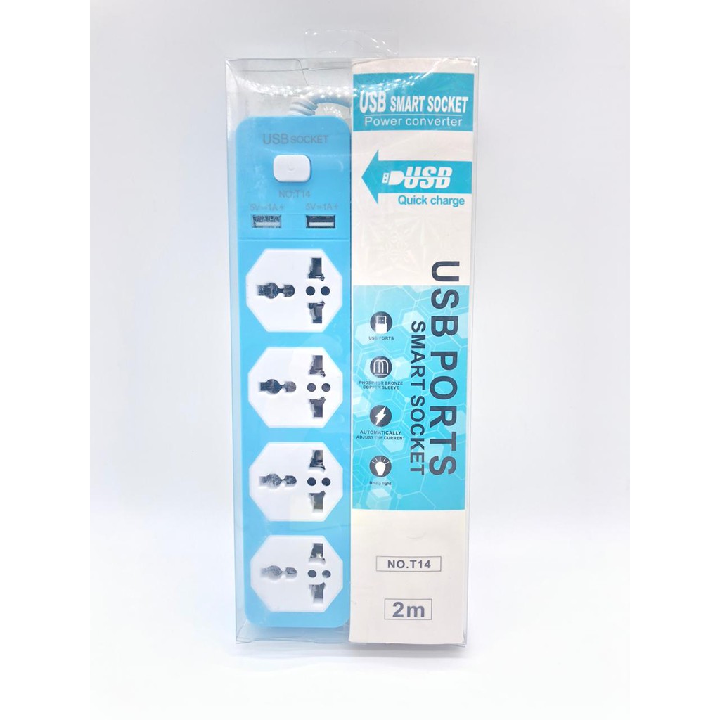 Stop Kontak Smart Power Strip Colokan Adapter Full colok 4 socket  2 USB Port Powerstrip