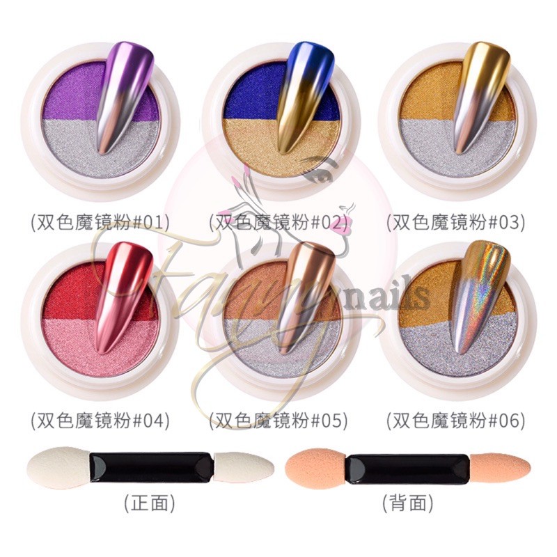 NAIL POWDER CHROME MIX 2 COLORS / bubuk chrome 2 warna compact chrome powder nail art hologram chrom