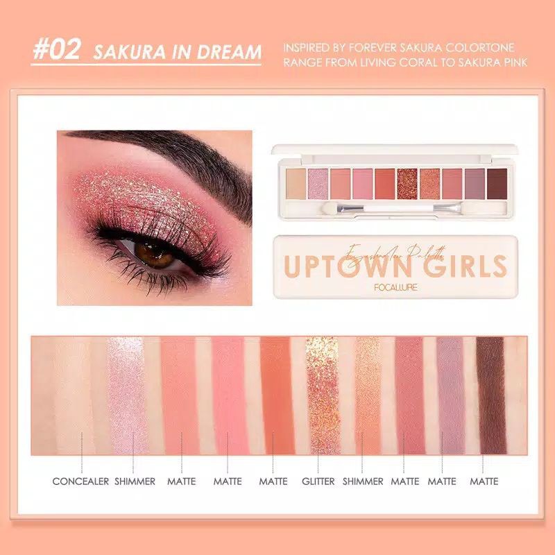 BPOM FA158 FOCALLURE STAYMAX UPTOWN GIRLS EYESHADOW 10 WARNA-FA158-02 SAKURA IN D