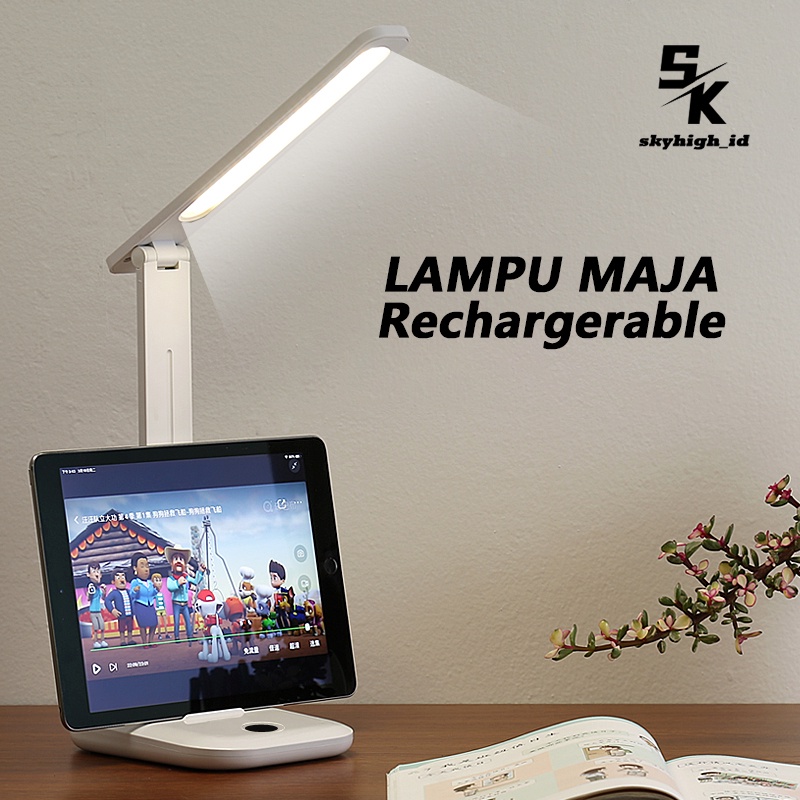 【LP004】 [GROSIR/COD]Skyhigh Lampu Meja Belajar Membaca X8 2000mA Foldable Desk lamp 3 Lighting Modes, 5 Levels of Brightness LED Adjustable Angle suitable for Bedroom, Study, Office (White)